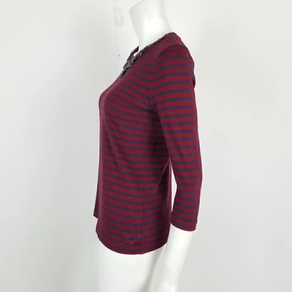 J. Crew Striped Necklace Tee Size XS Red & Blue